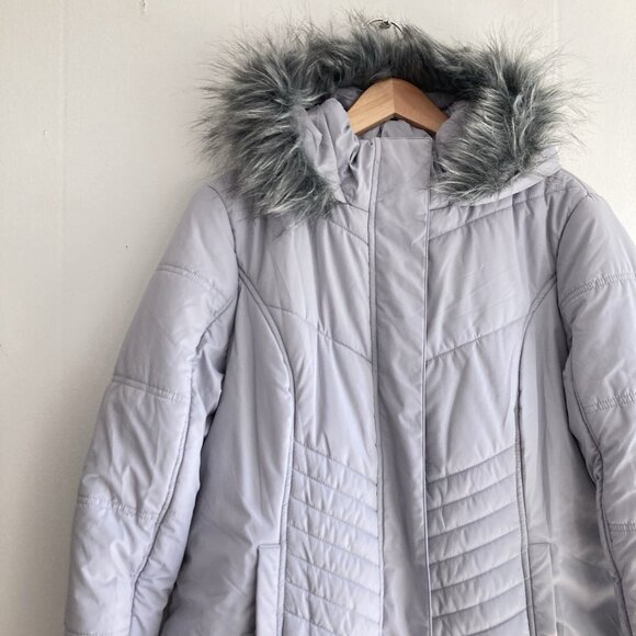 Below Zero Anorak Jacket Womens Gray Winter Coat Quilted Full Zip Hooded Sz PL - Picture 3 of 11